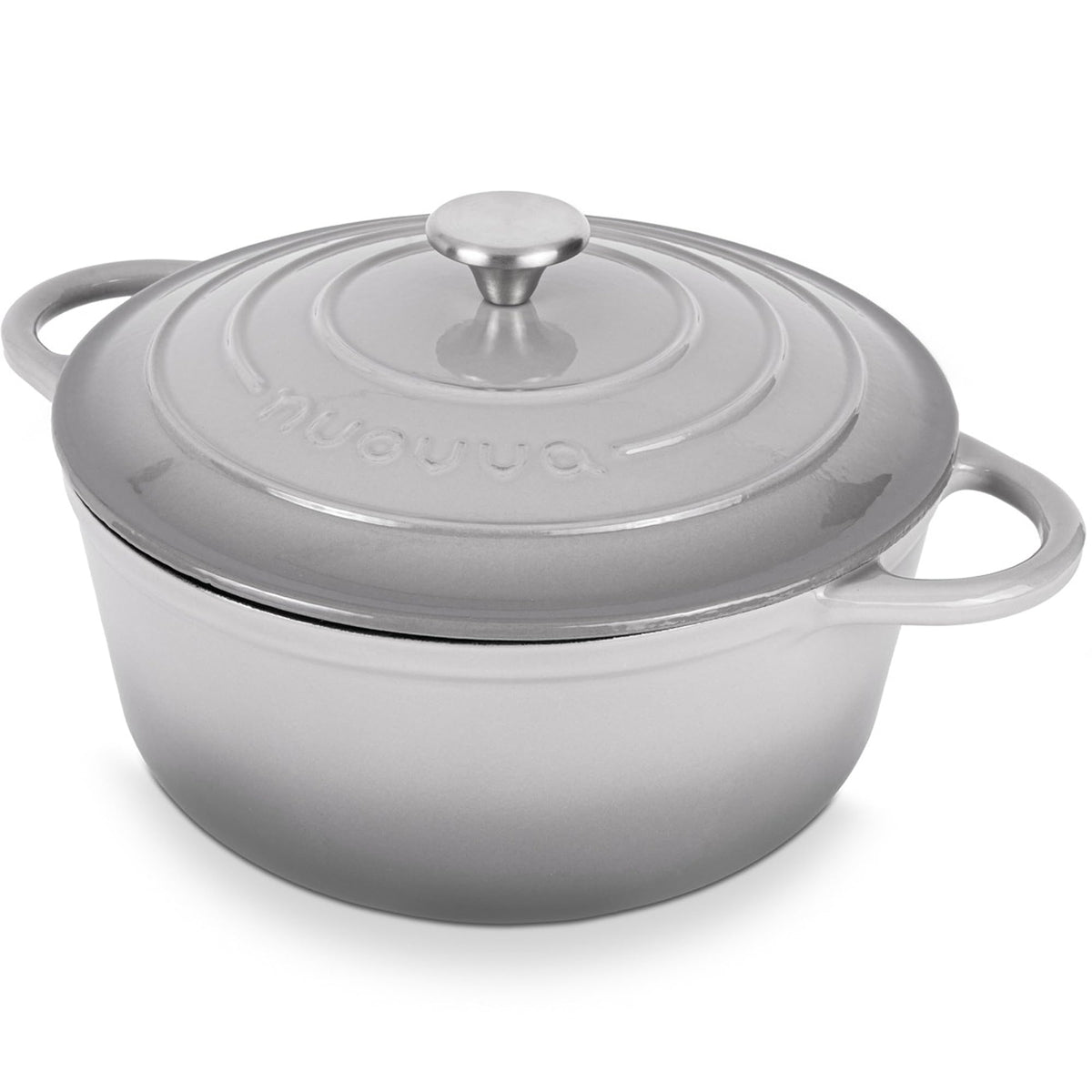 Nuovva enamelled cast iron Dutch oven with lid in grey for even heating and easy serving