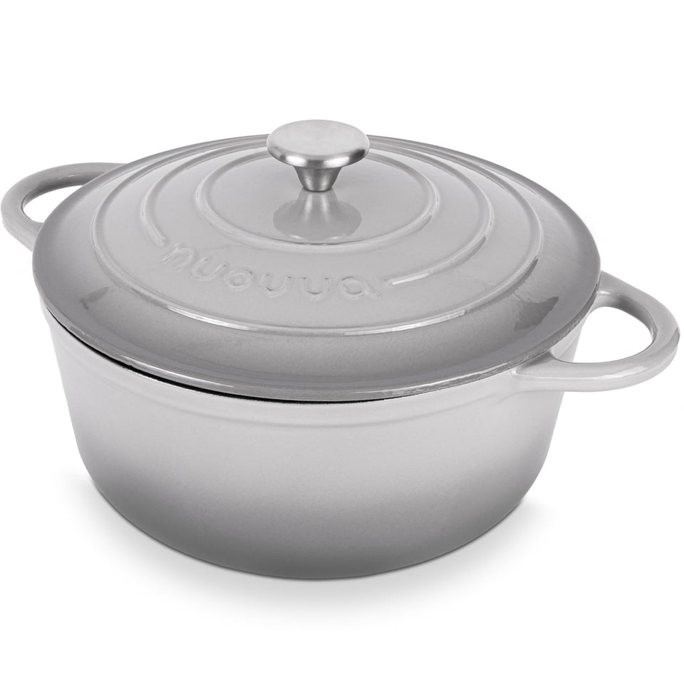 Nuovva enamelled cast iron Dutch oven with lid in grey for even heating and easy serving