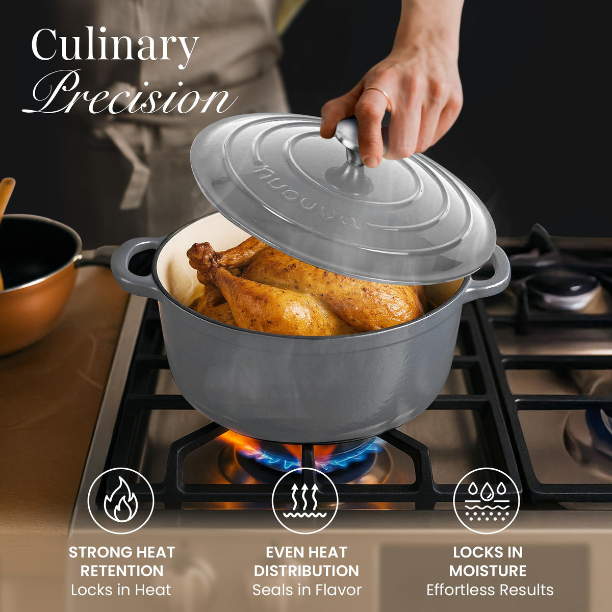 Nuovva 28 cm Dutch oven ready for braising in the oven
