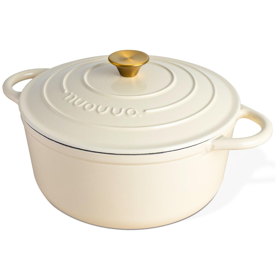 Nuovva enamelled cast iron dutch oven cream with lid for braising