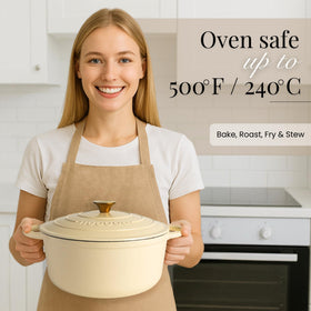 Nuovva cream dutch oven lid with knob sealing in juices