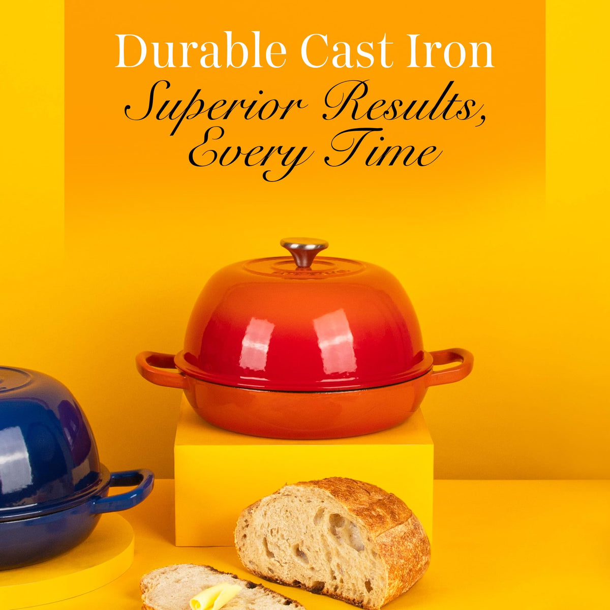 Nuovva enamelled interior supports non-reactive cooking for bread doughs.