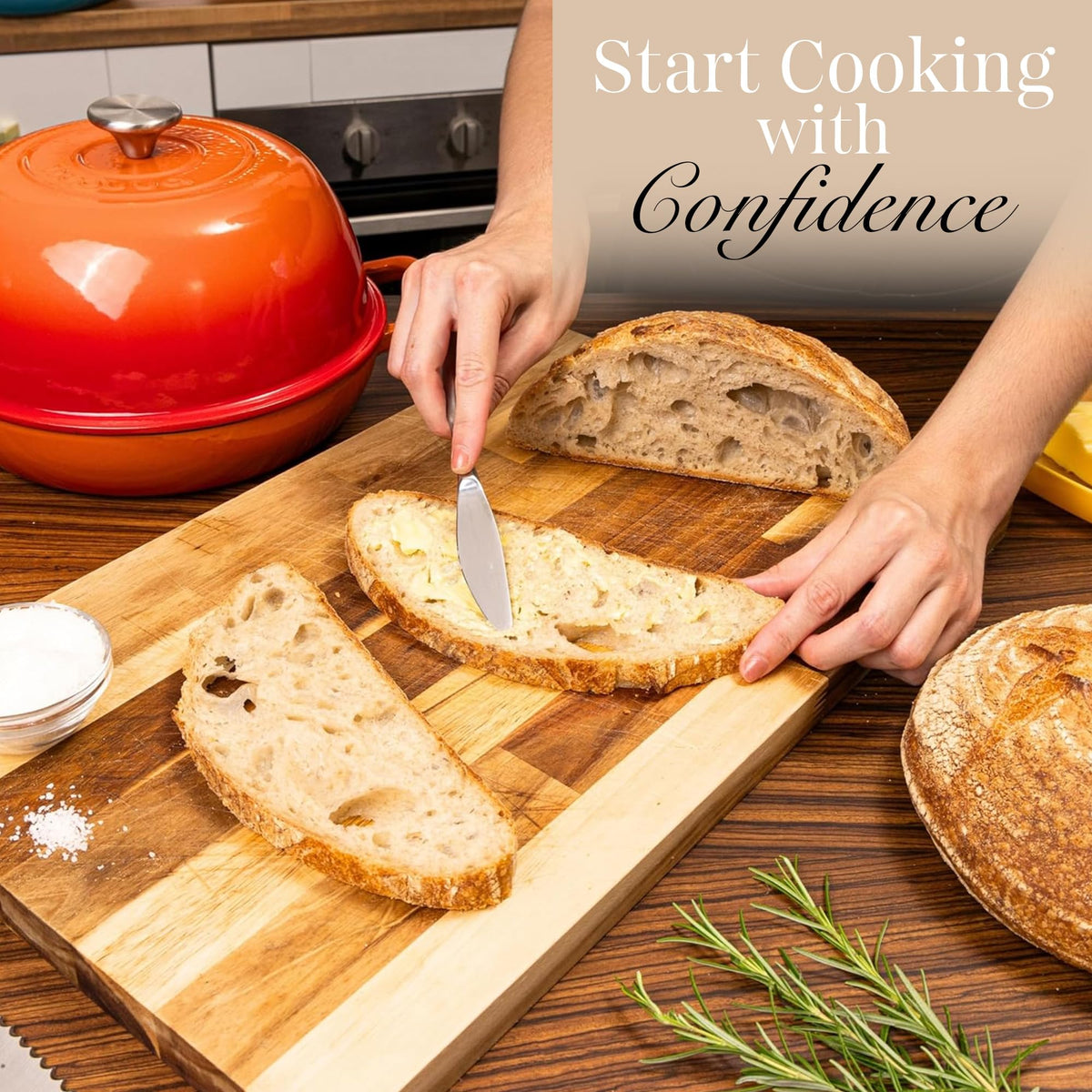 Nuovva orange enamel adds a decorative yet functional touch to meals.