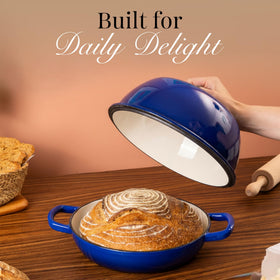 Nuovva enamelled Dutch oven crust-browning captures a golden crust with even heat.