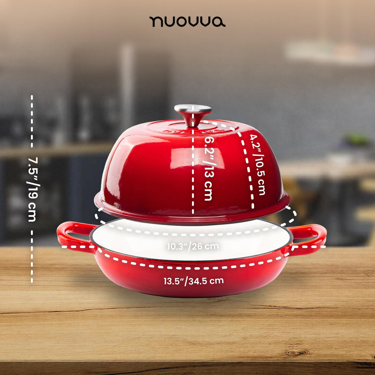 Nuovva enamelled dutch oven interior view highlights consistent heat distribution.