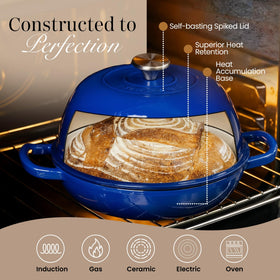 Nuovva enamelled Dutch oven side view highlights durable cast iron construction.