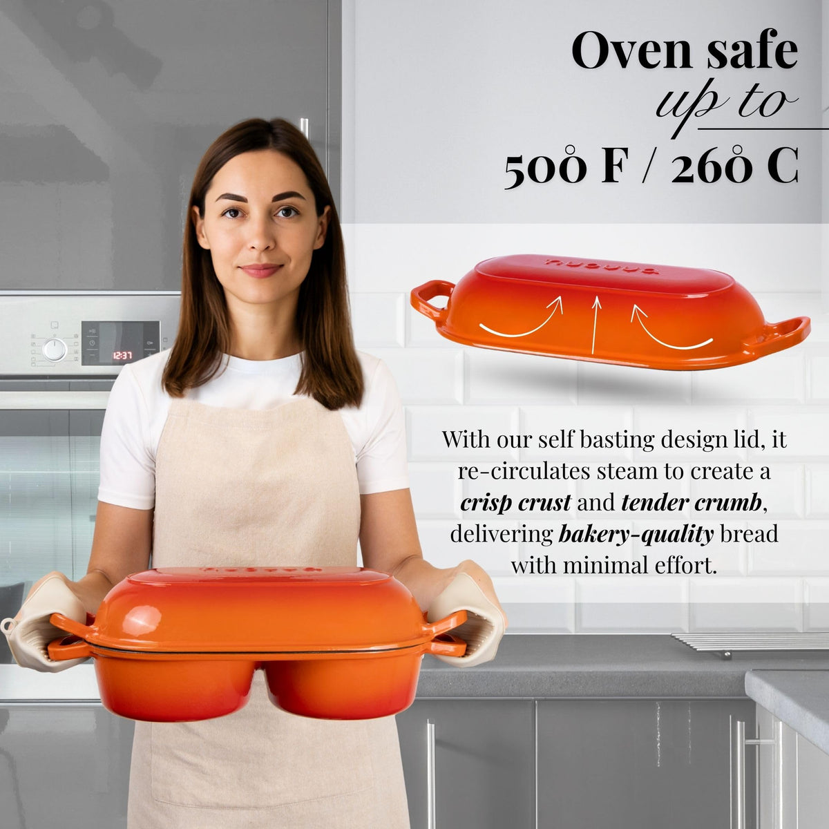 Nuovva even heat retention illustrated by uniform crust across loaves
