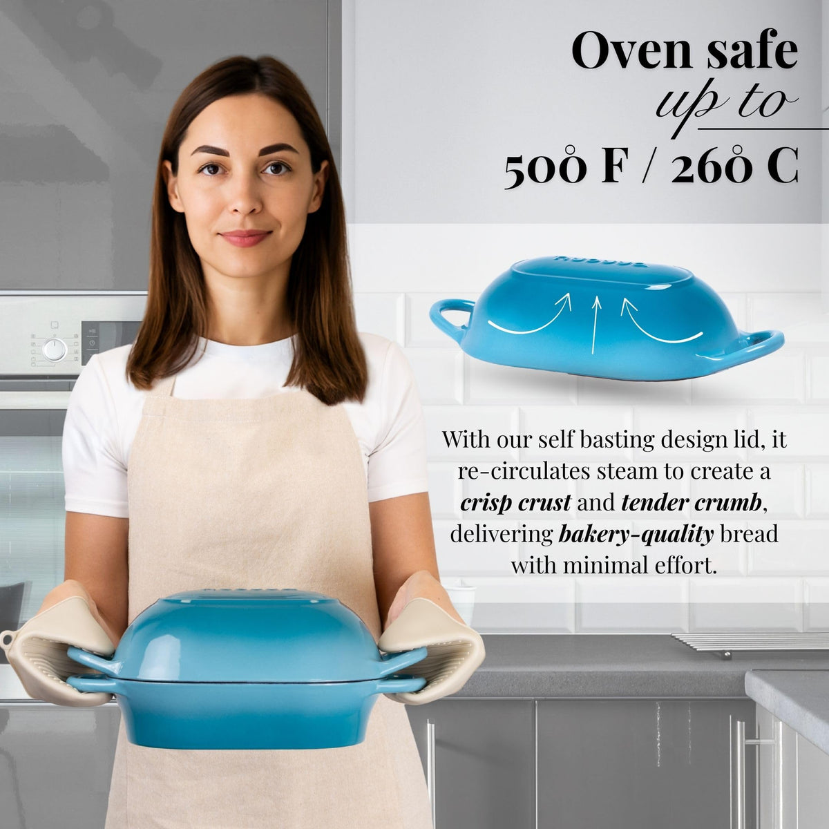 Nuovva cast iron heat retention supports even, consistent baking