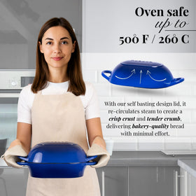 Nuovva moisture-lock self-basting lid preserves moisture in baked goods