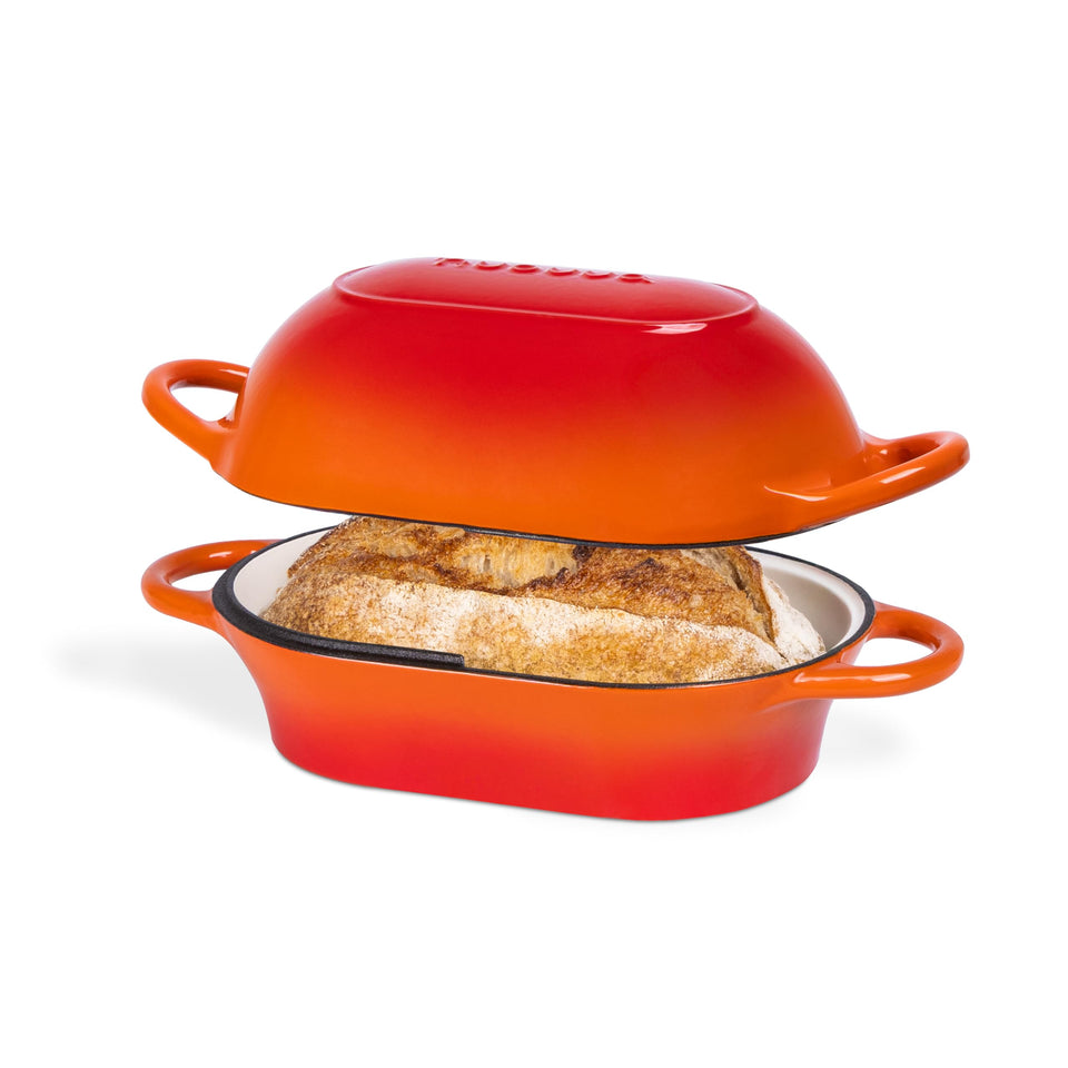 Nuovva orange rectangular Dutch oven for sourdough, durable bakeware for even crusts