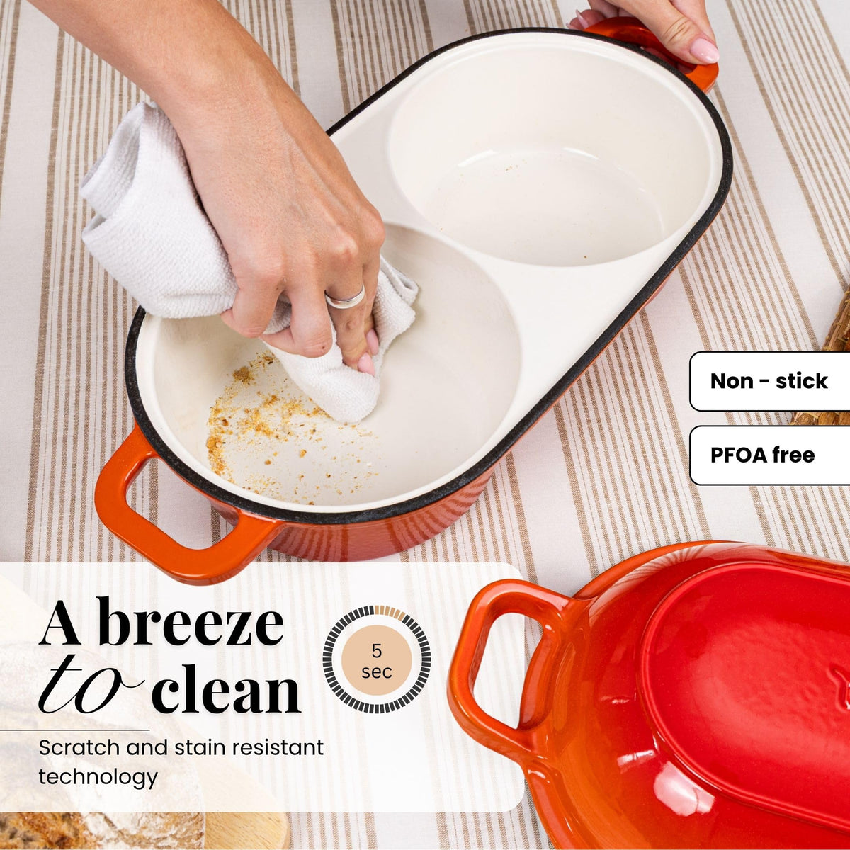 Nuovva oven-safe up to 500°F suitable for baking and roasting in one pot