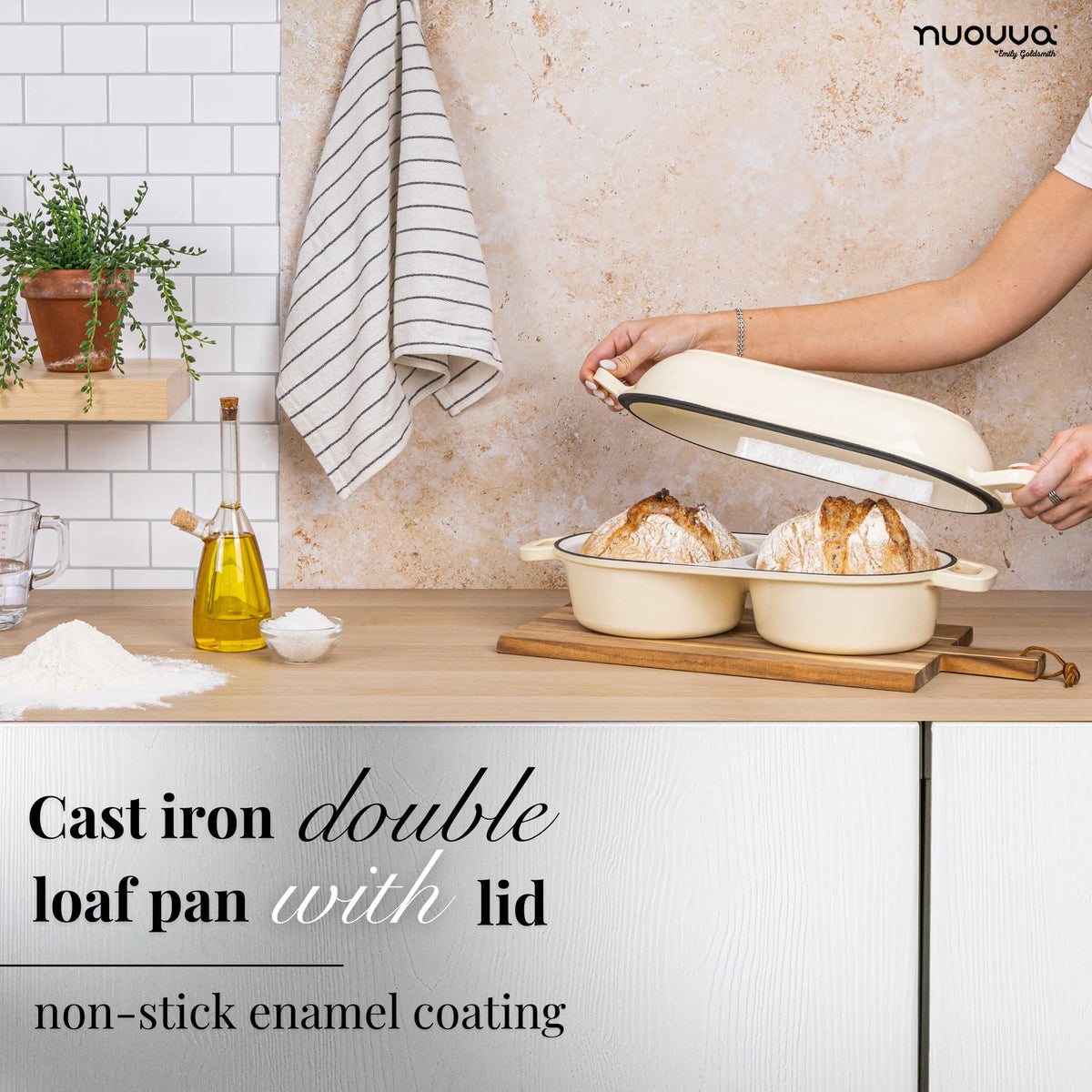 Nuovva self-basting surface helps retain moisture during bake.