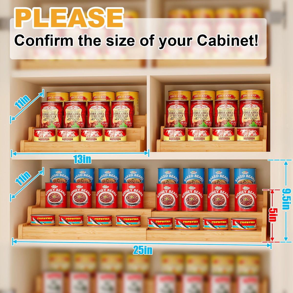 Clear visibility shelf helps locate cans quickly.