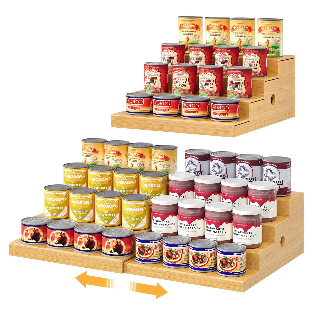 NuoyuanShen expandable bamboo can rack, full-extension design for tight pantries