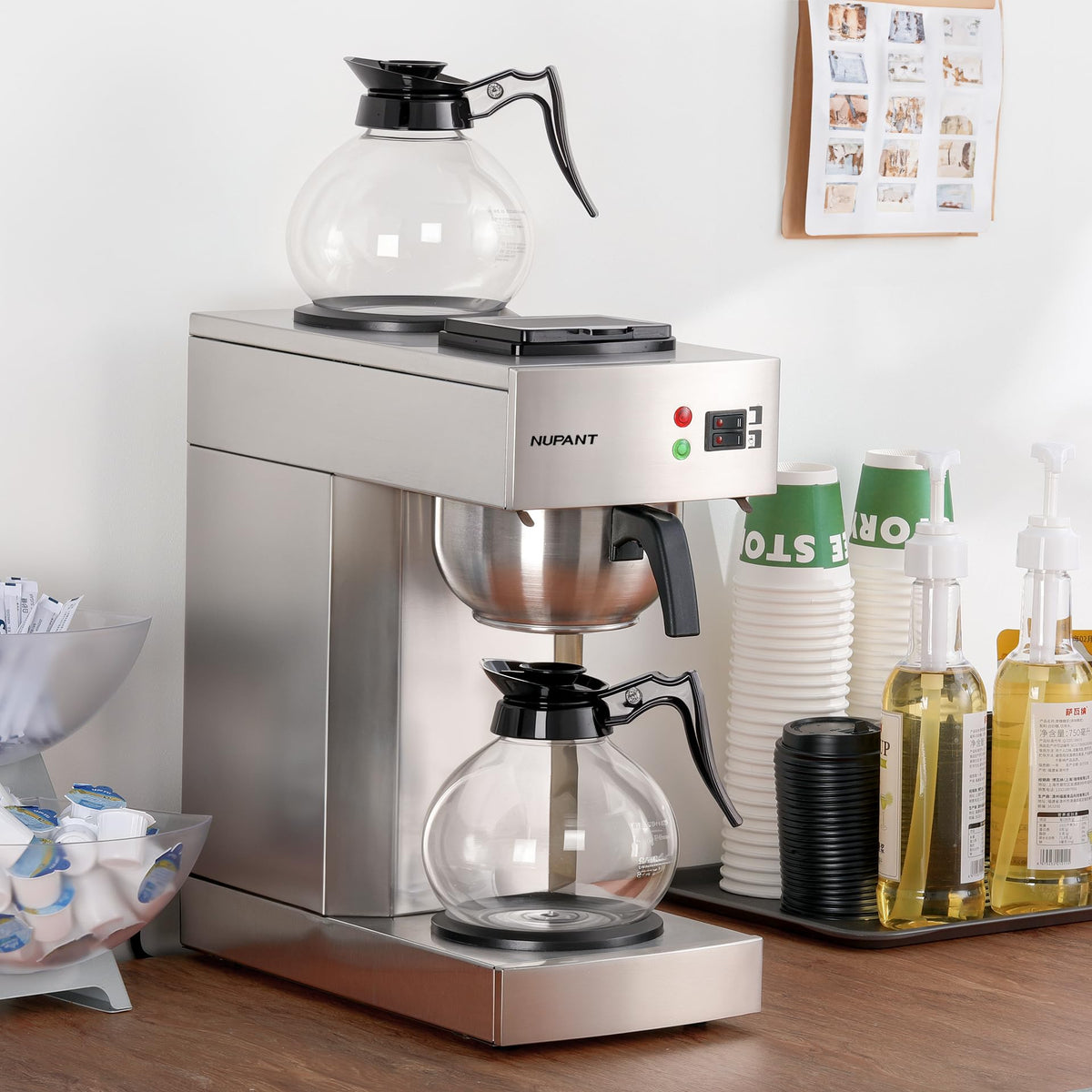 NUPANT 12-cup machine side panel shows intuitive controls