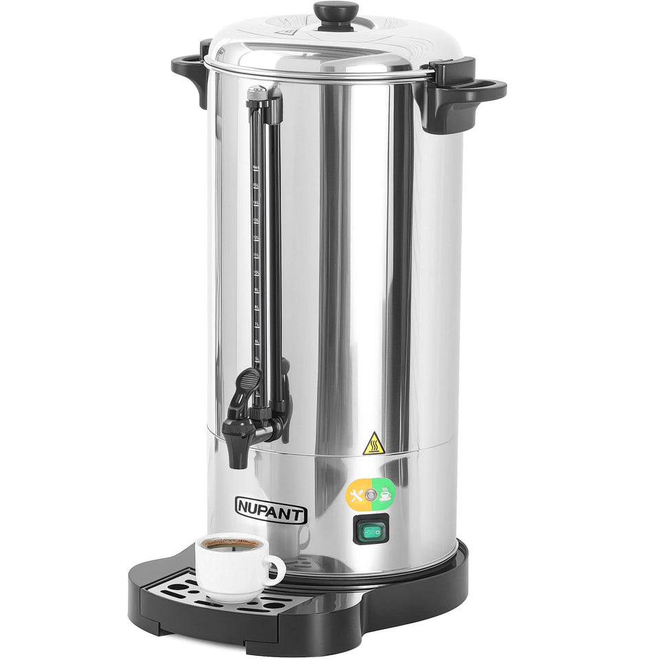 NUPANT commercial coffee urn showcasing 100-cup capacity for events