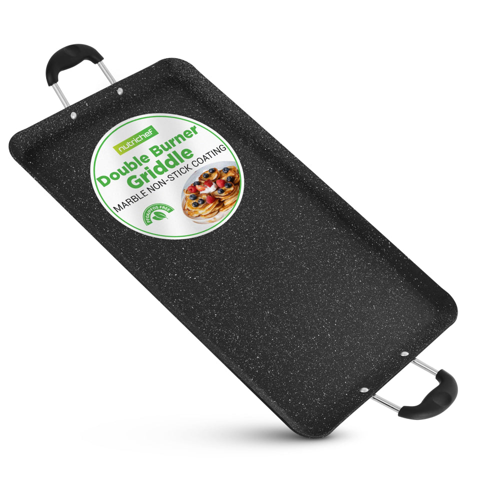 NutriChef double burner griddle with even heat distribution for pancakes.