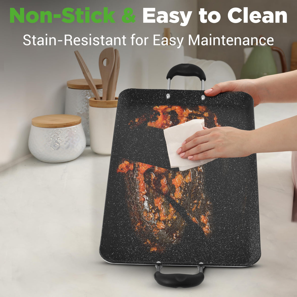 NutriChef 500°F-ready griddle withstands high heat for searing and batch cooking.