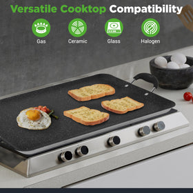 NutriChef stovetop griddle with marble non-stick coating for smooth food release.