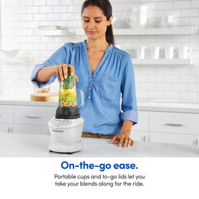 NutriBullet matte white blender base fits modern kitchens.