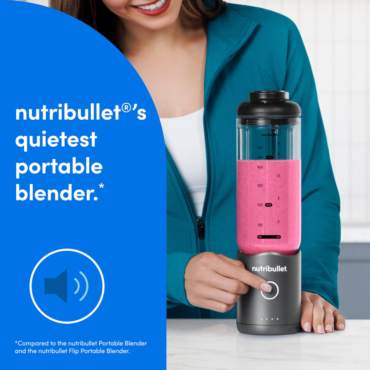 NutriBullet Flex carry loop offers comfortable portable handling.