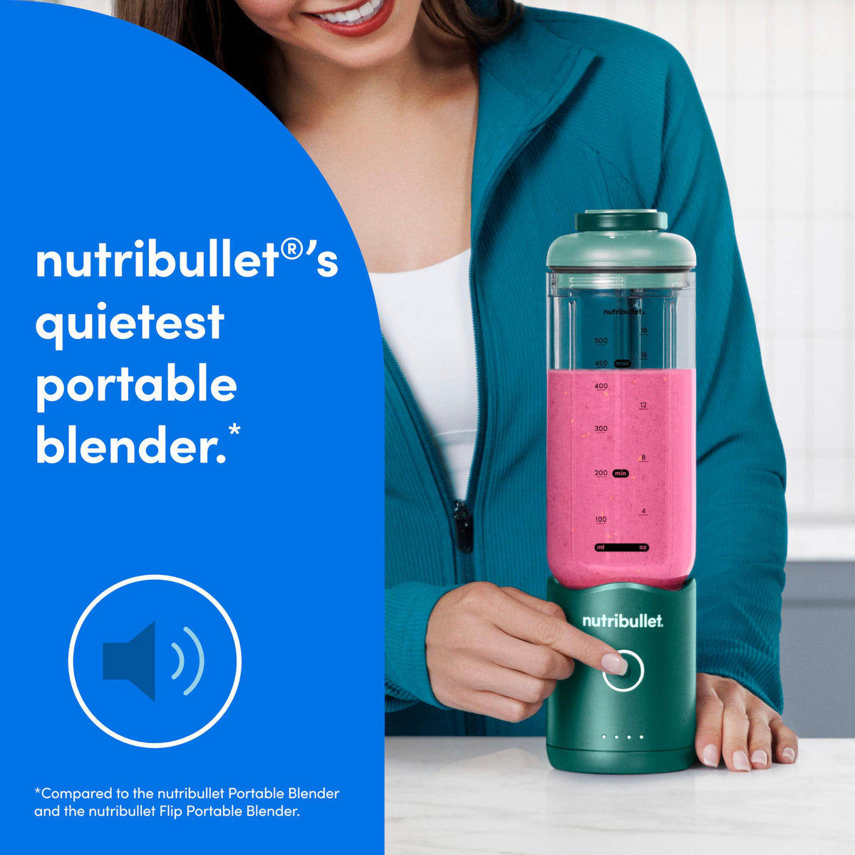 NutriBullet Flex forest-green body adds stylish durability.