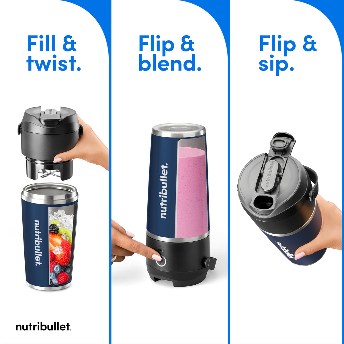 NutriBullet Flip high-torque motor delivers smooth blends with ice and frozen fruit.
