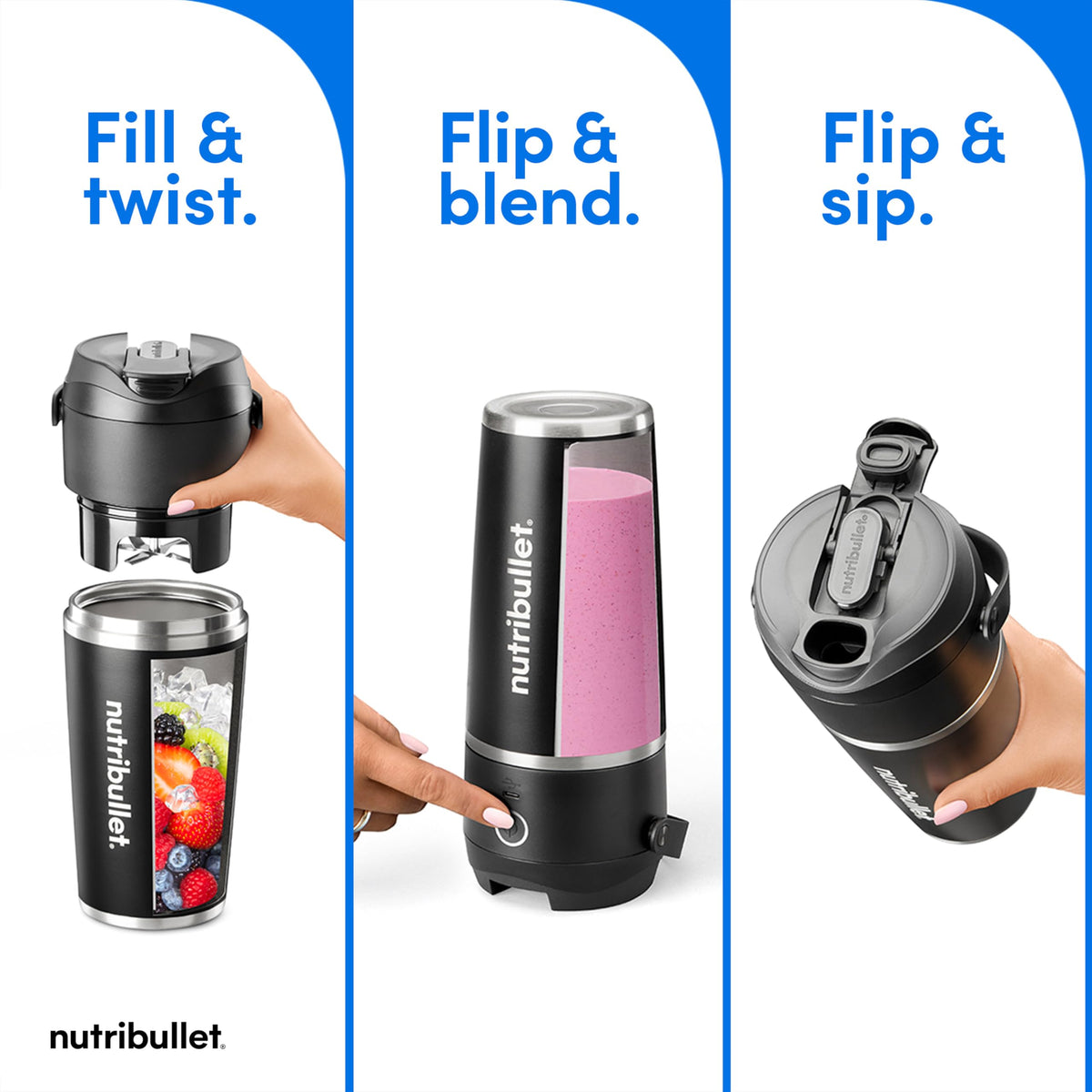 NutriBullet Flip blends ice and frozen fruit for on the go.