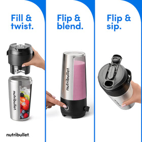 NutriBullet Flip insulated tumbler keeps smoothies cold during travel and outdoor activities.