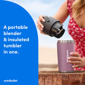 NutriBullet Flip lavender insulated cup side view highlights cold blends on the go