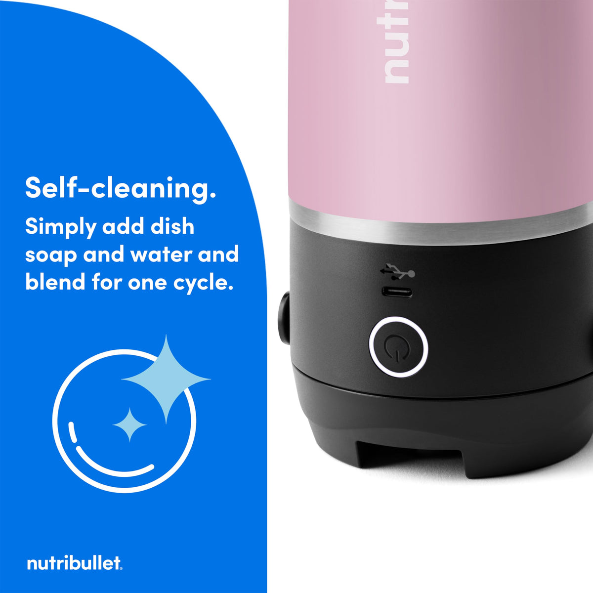 NutriBullet Flip lavender portable blender in use for on the go smoothies