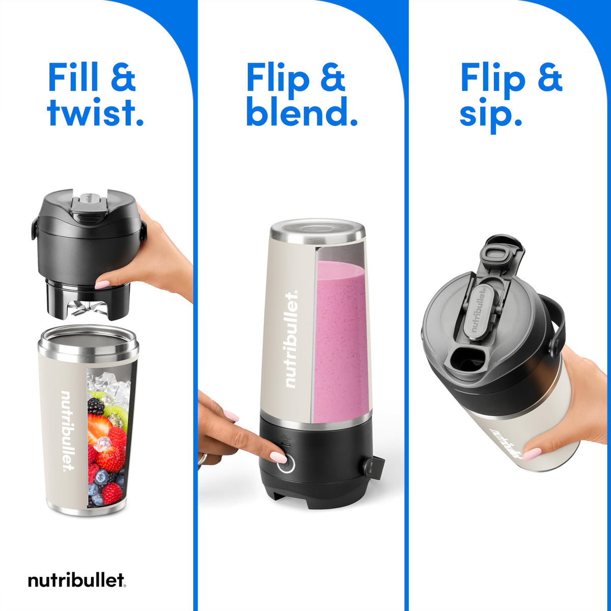 NutriBullet Flip matte linen finish adds a sleek, modern look.