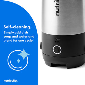 NutriBullet Flip in use on the go, blending a drink during travel or at the gym.