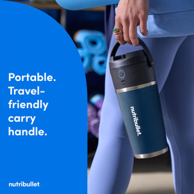 NutriBullet Flip stainless tumbler maintains cold beverages longer during transport.
