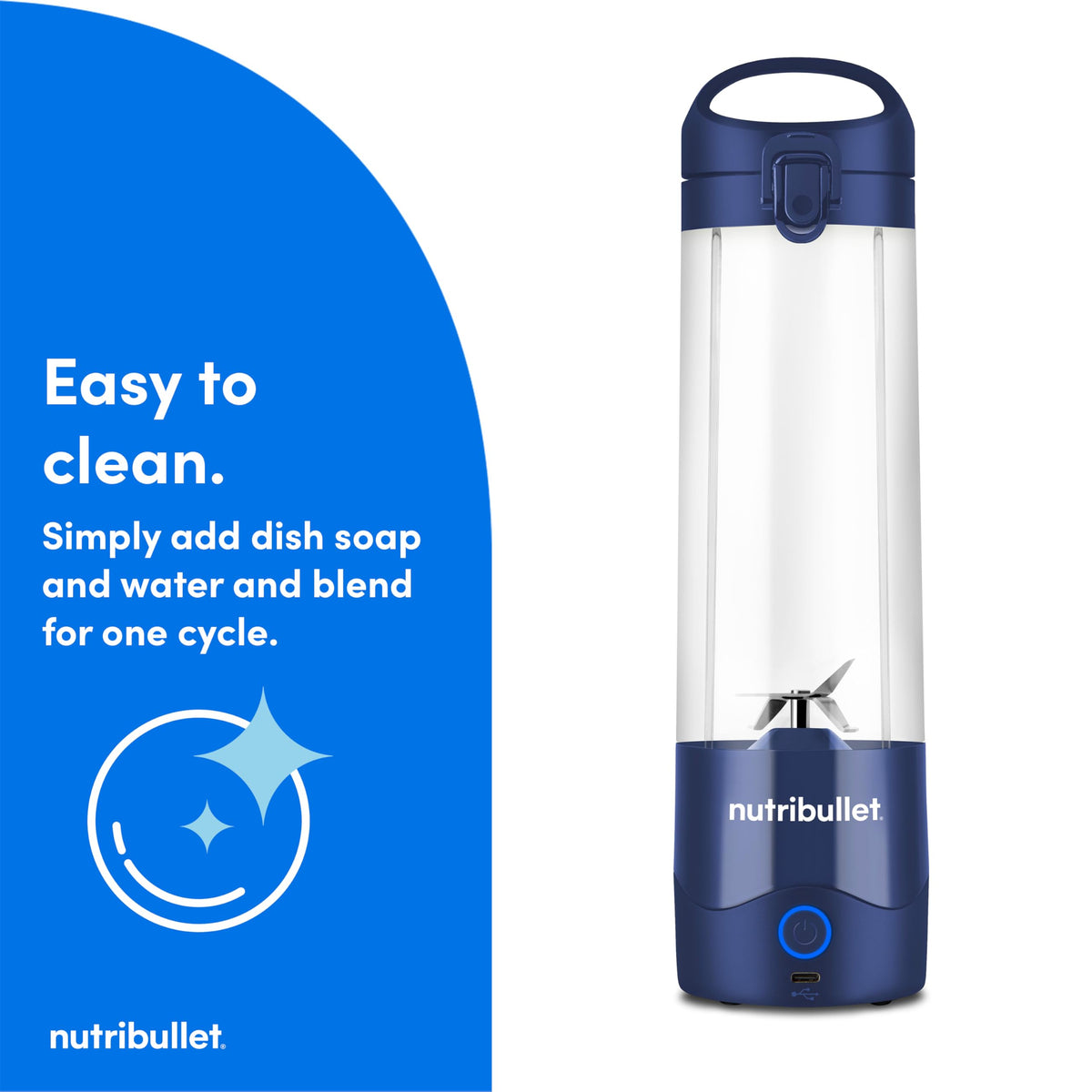 NutriBullet Portable Blender easy cleanup with water and soap; top rack dishwasher-safe