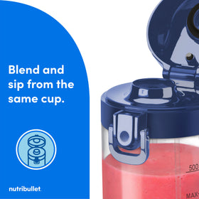 NutriBullet Portable Blender flip-to-sip lid enables quick on the go sipping