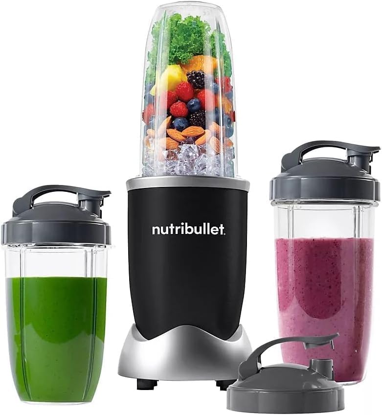NutriBullet Pro 900W blender unit in black stainless for quick smoothies.