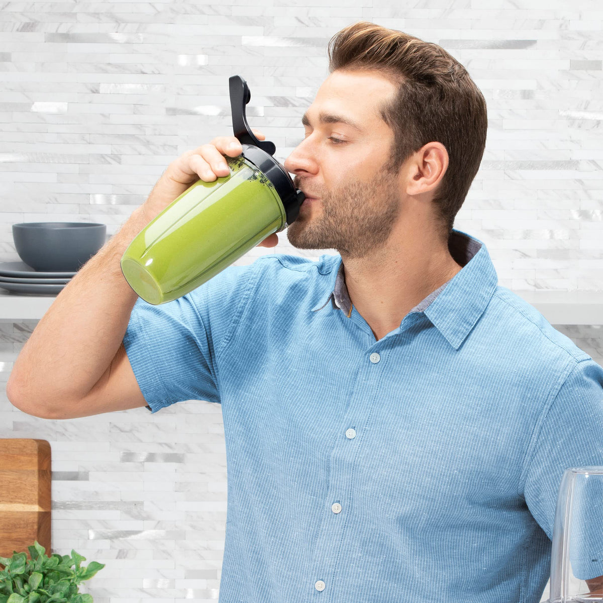 NutriBullet Pro+ dishwasher-safe cups simplify post-blend cleanup.