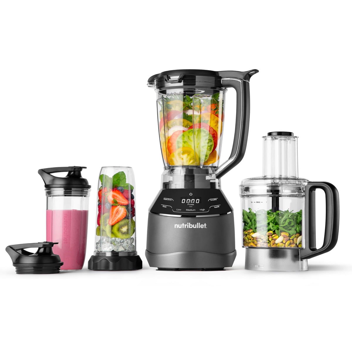 NutriBullet Triple Prep System base with illuminated programs guiding quick tasks.
