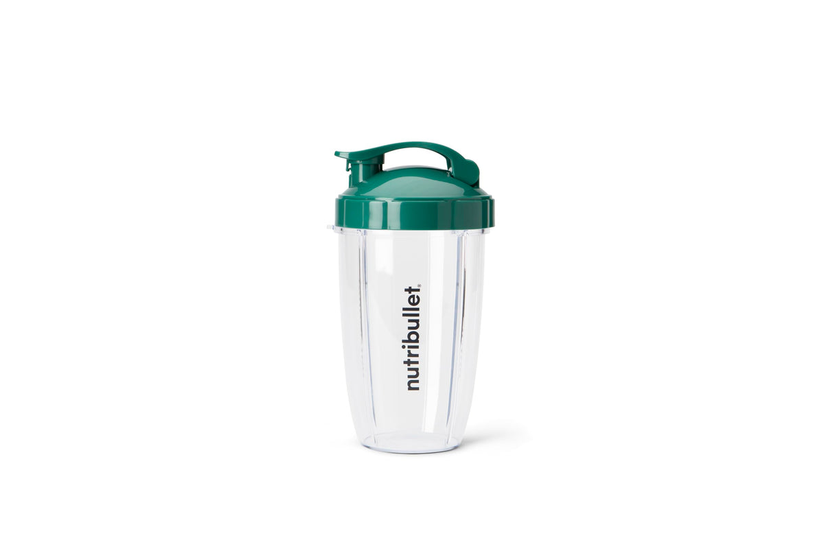NutriBullet two-pack cups shown alongside lids for easy refill and transport.