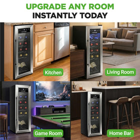 NutriChef wine fridge compact design fits kitchen, office, or bar areas.