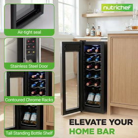 NutriChef wine fridge ultra-quiet operation suitable for living spaces.