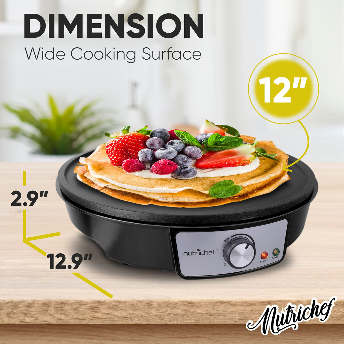 NutriChef 12-inch compact crepe maker fits countertop kitchens