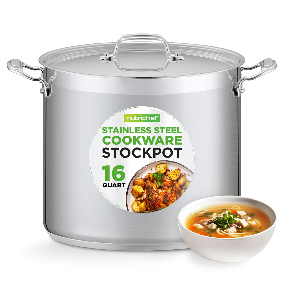 NutriChef 16qt stockpot with lid on for large-batch soups and stocks
