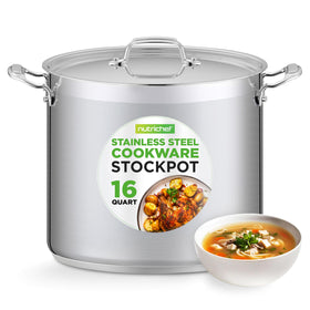 NutriChef 16qt stockpot with lid on for large-batch soups and stocks