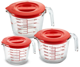 NutriChef 1-cup glass measuring cup with rotate-to-pour for spill-free pouring.