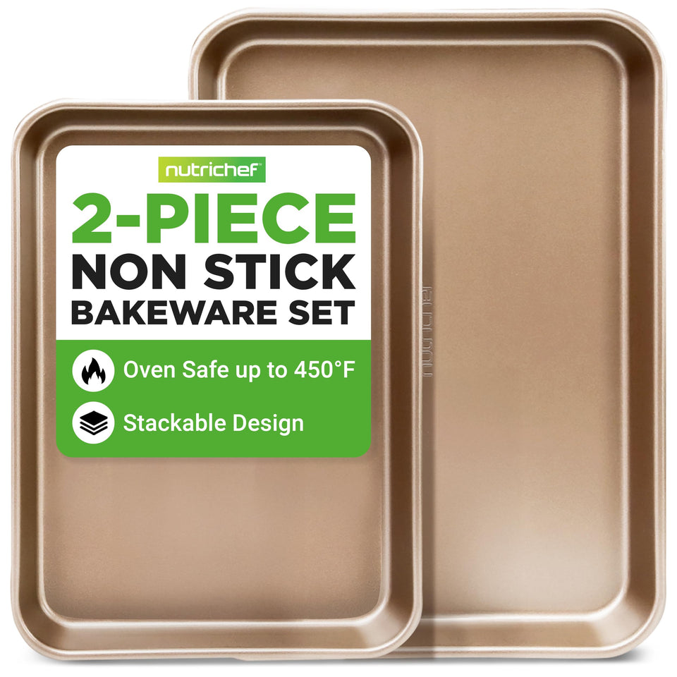 NutriChef 2-piece cookie sheets with nonstick coating for effortless release.