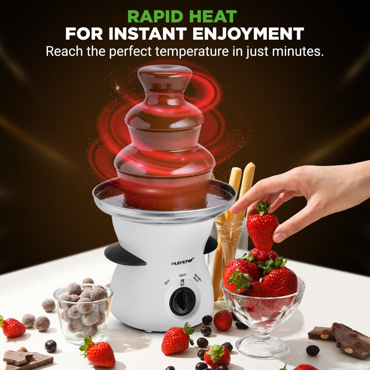NutriChef 40W heating element ensures quick, even chocolate melt