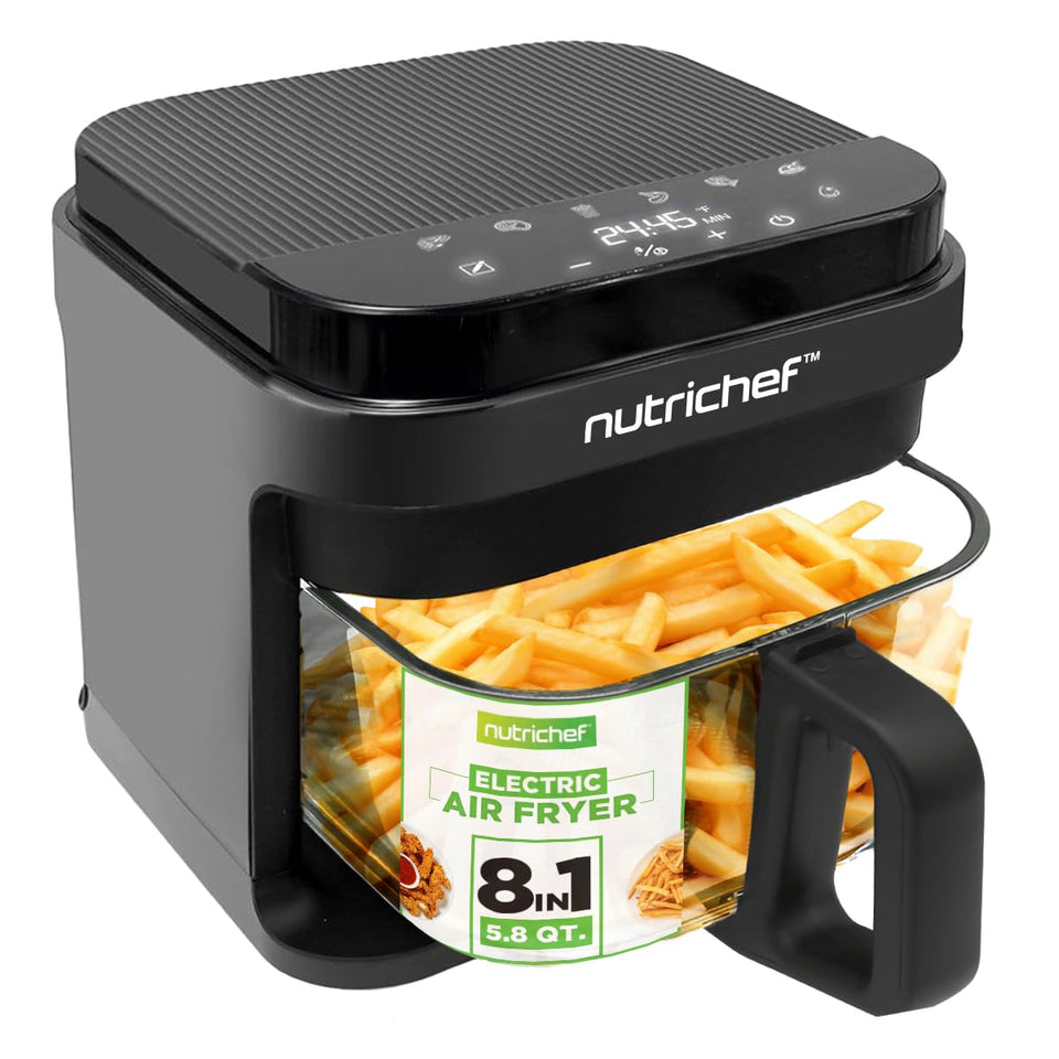 NutriChef 5.8 qt air fryer top view showing compact design for easy countertop use