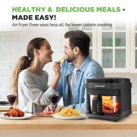 NutriChef 5.8 qt air fryer transparent bowl close-up to monitor progress